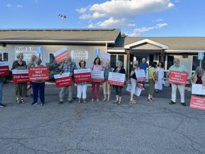 Citizens Against Terramor Catskills Saugerties Glamping Project  holding signs outside Saugerties Planning Board
