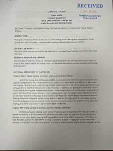 Town of Saugerties new Public Hearing notification rule page 1
